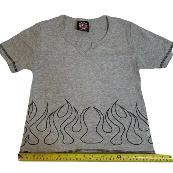Bikers Image Tee Ride Free Women Large Gray Crop T Shirt Flames Short Sleeve - Picture 6 of 12